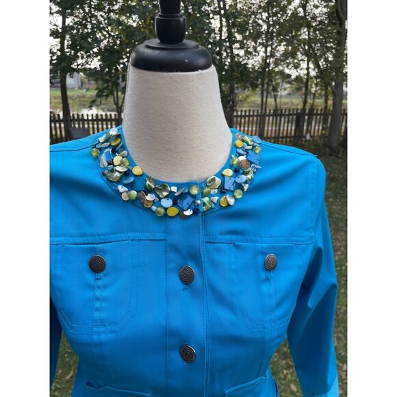 Ruby Rd. Petite Womens Embellished Collar Blue Jacket 6P - Picture 2 of 9